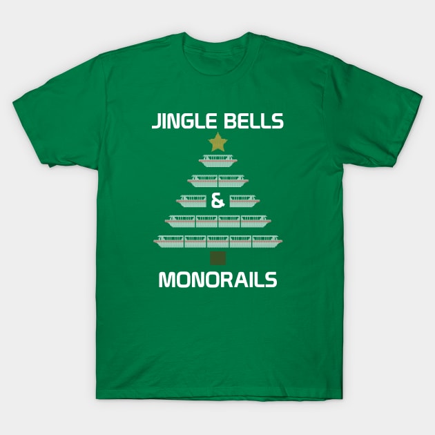 Jingle Bells and Monorails Christmas Tree Shirt T-Shirt by Tomorrowland Arcade